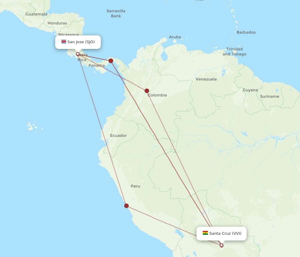 Flights from San Jose to Santa Cruz SJO to VVI Flight Routes