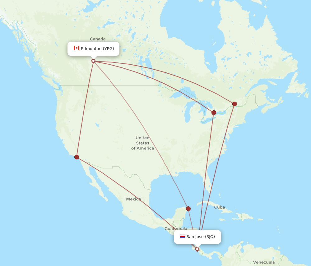 Flights from San Jose to Edmonton SJO to YEG Flight Routes