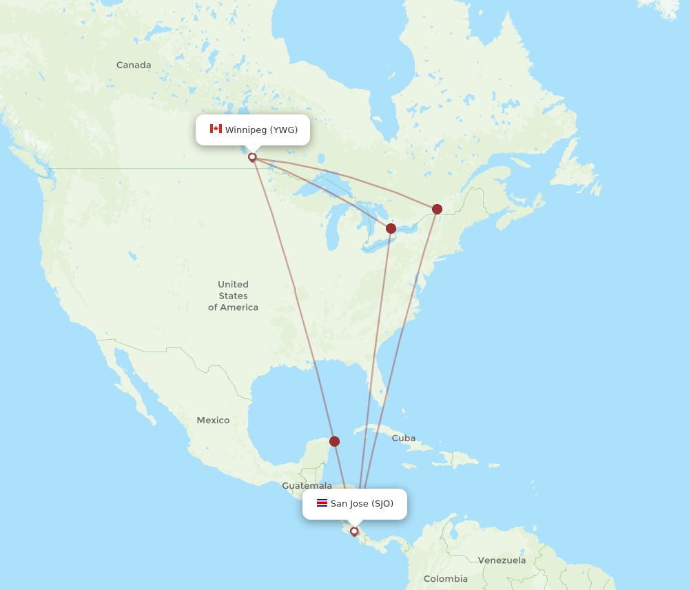 All Flight Routes From San Jose To Winnipeg Sjo To Ywg Flight Routes 1063