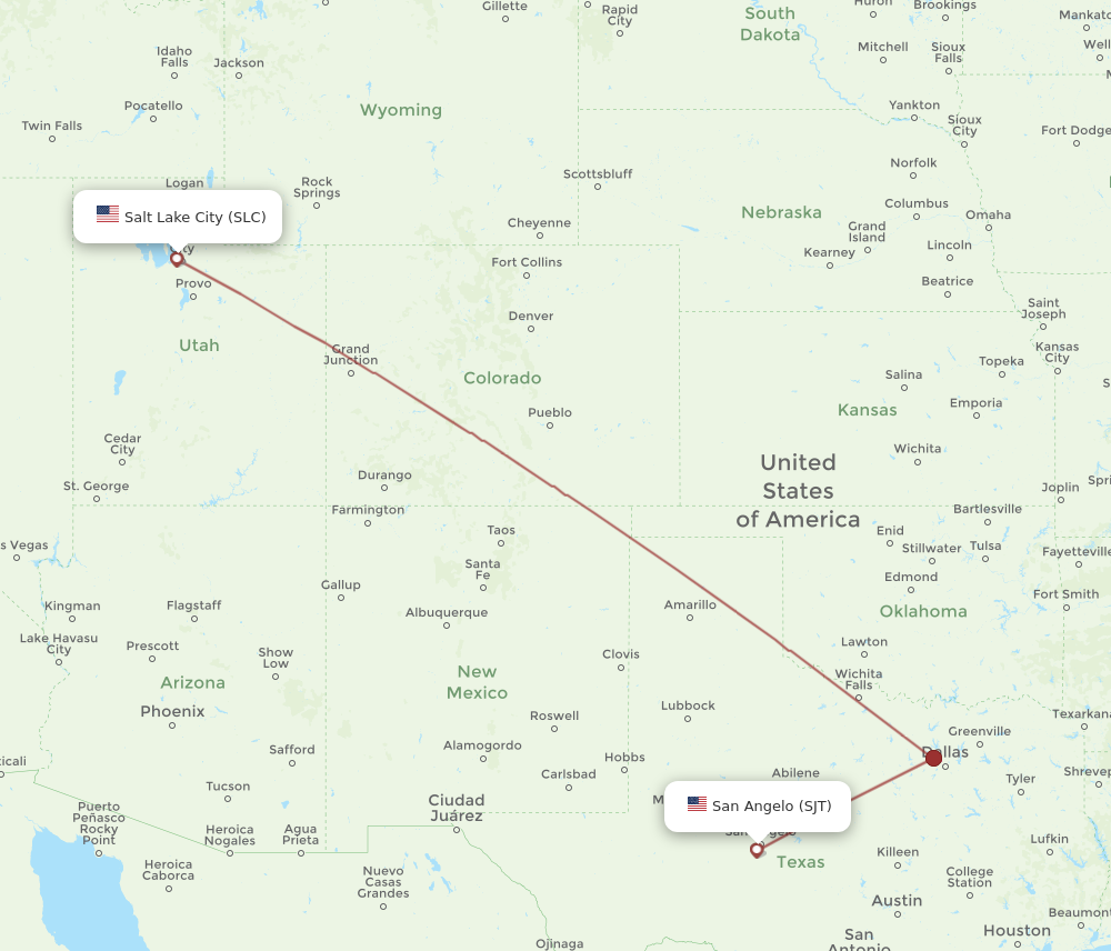 All flight routes from San Angelo to Salt Lake City, SJT to SLC