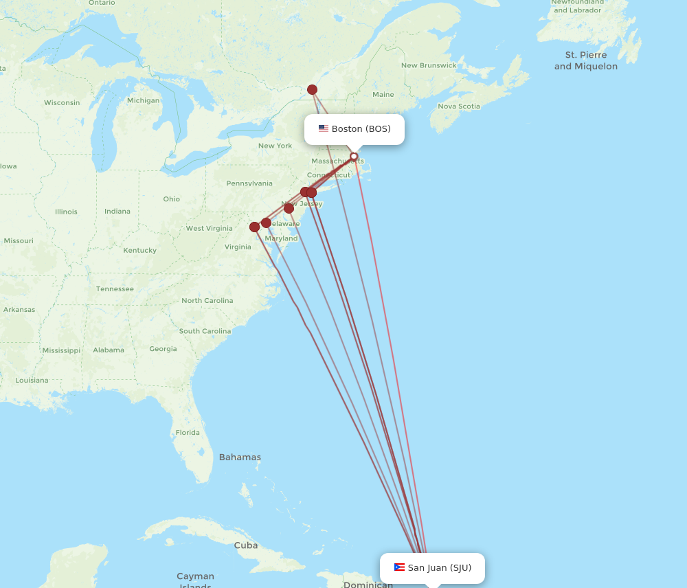 Flights from San Juan to Boston SJU to BOS Flight Routes