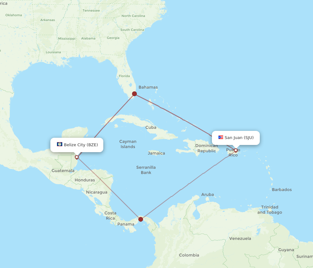 Flights from San Juan to Belize City SJU to BZE Flight Routes