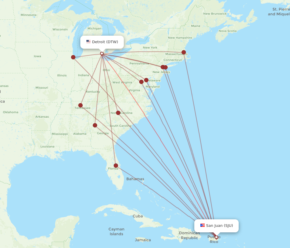 Flights from San Juan to Detroit SJU to DTW Flight Routes