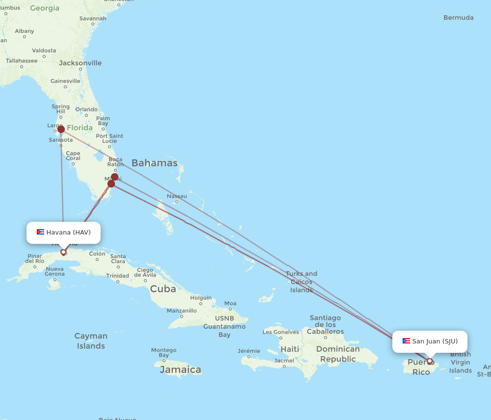 Flights from San Juan to Havana SJU to HAV Flight Routes