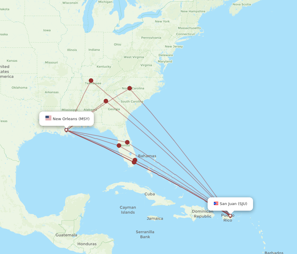 All Flight Routes From San Juan To New Orleans Sju To Msy Flight Routes 6004