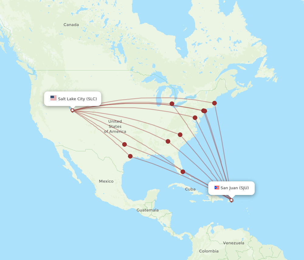 All flight routes from San Juan to Salt Lake City, SJU to SLC Flight