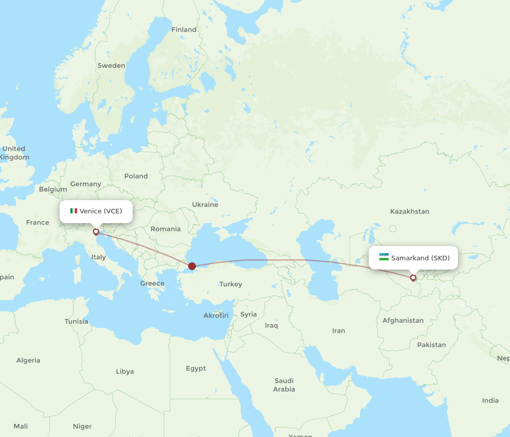 Flights from Samarkand to Venice SKD to VCE Flight Routes