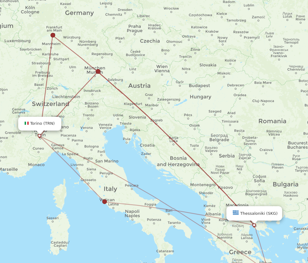 Flights from Thessaloniki to Turin SKG to TRN Flight Routes