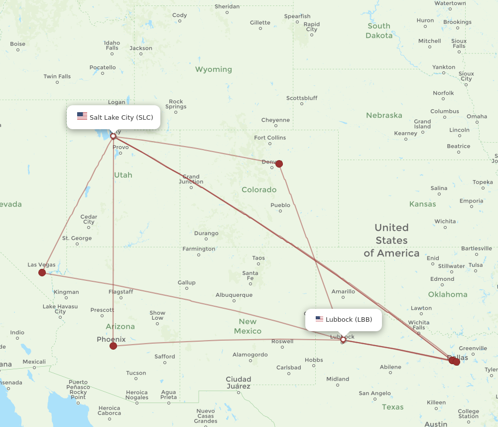 Flights from Salt Lake City to Lubbock SLC to LBB Flight Routes