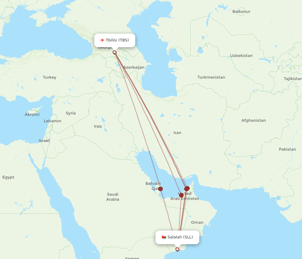 Flights from Salalah to Tbilisi SLL to TBS Flight Routes