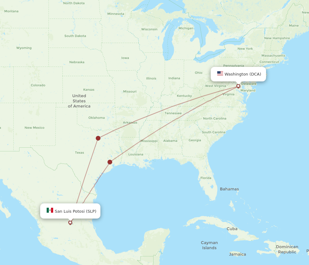 Flights from San Luis Potosi to Washington SLP to DCA Flight Routes