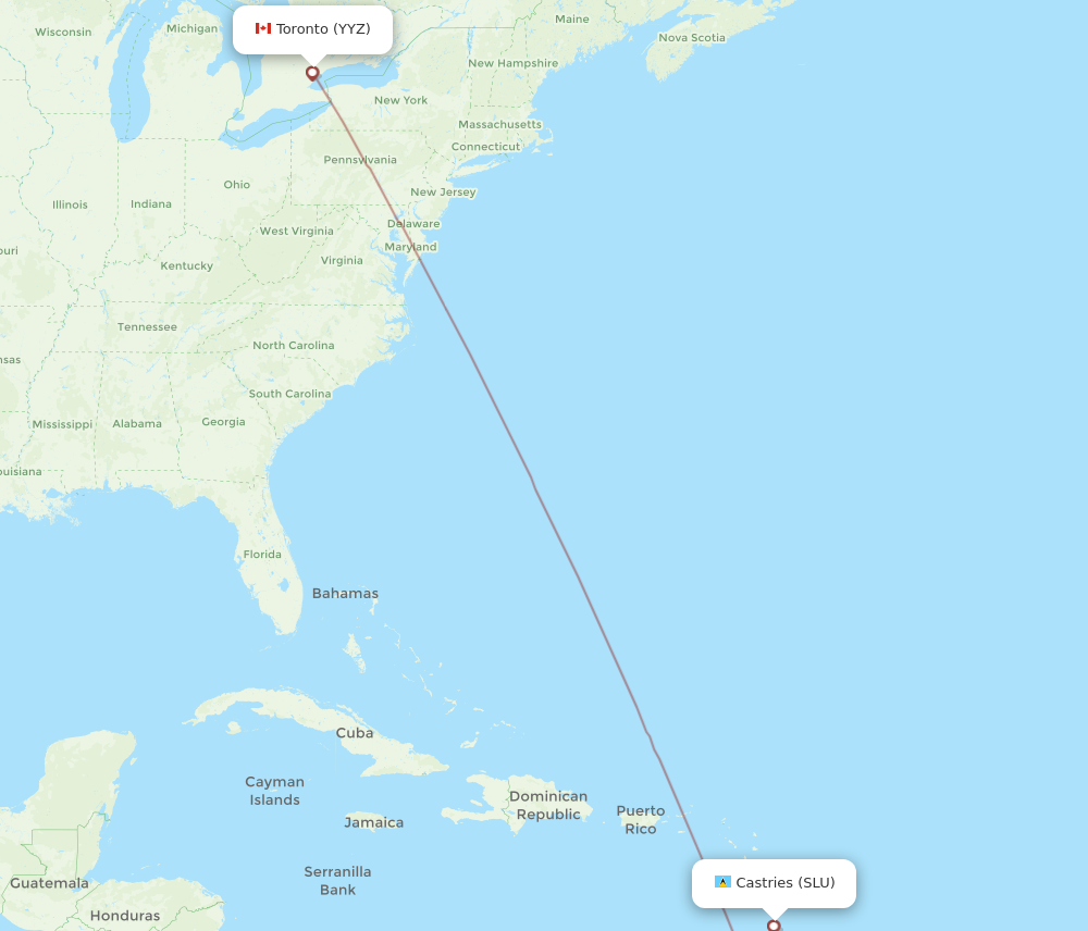 Flights from Saint Lucia to Toronto SLU to YYZ Flight Routes