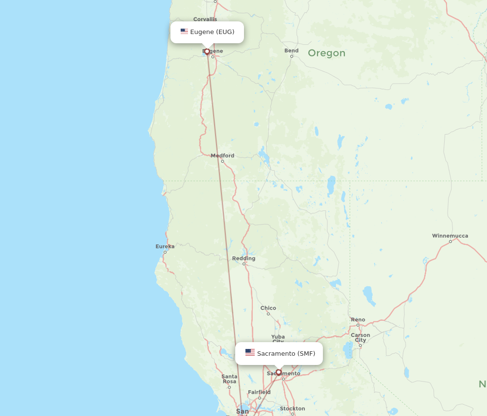 Flights from Sacramento to Eugene SMF to EUG Flight Routes