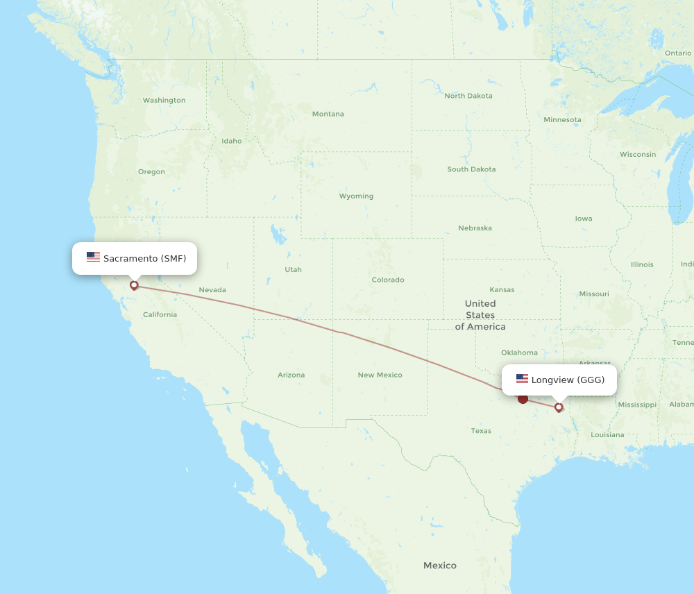 Flights from Sacramento to Longview SMF to GGG Flight Routes