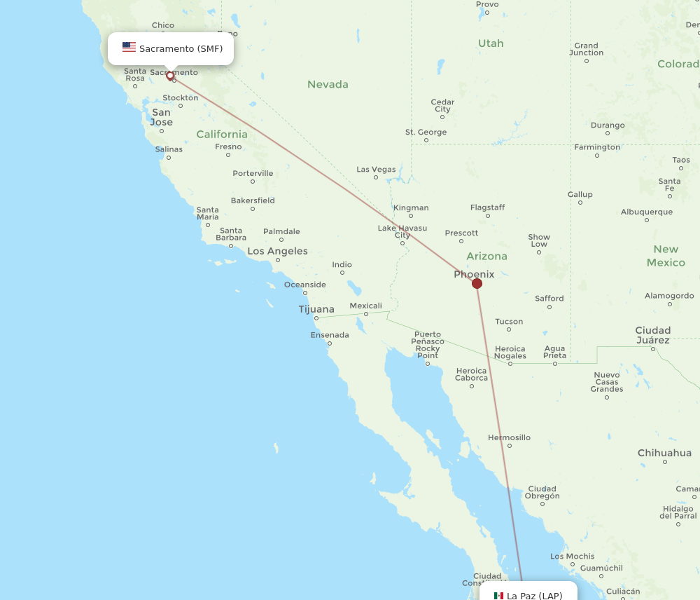 Flights from Sacramento to La Paz SMF to LAP Flight Routes