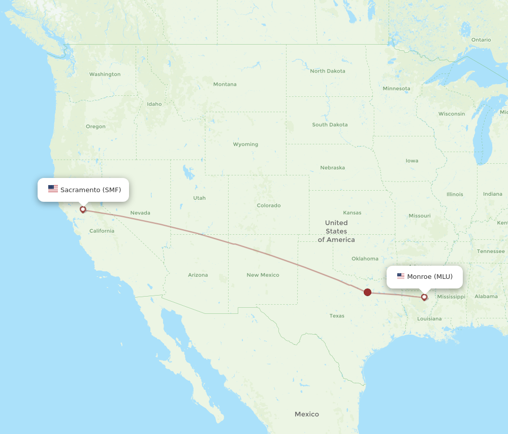 Flights from Sacramento to Monroe SMF to MLU Flight Routes