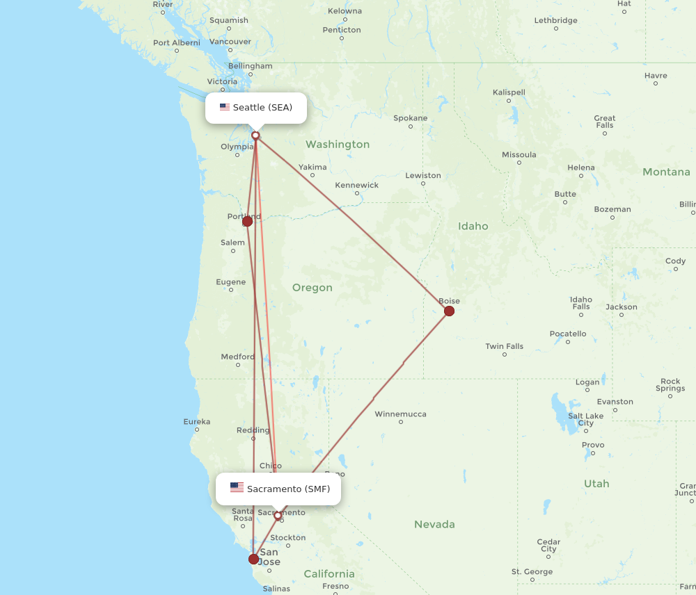 Flights from Sacramento to Seattle SMF to SEA Flight Routes