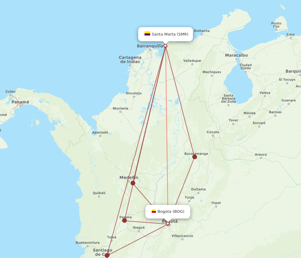 Flights from Santa Marta to Bogota SMR to BOG Flight Routes