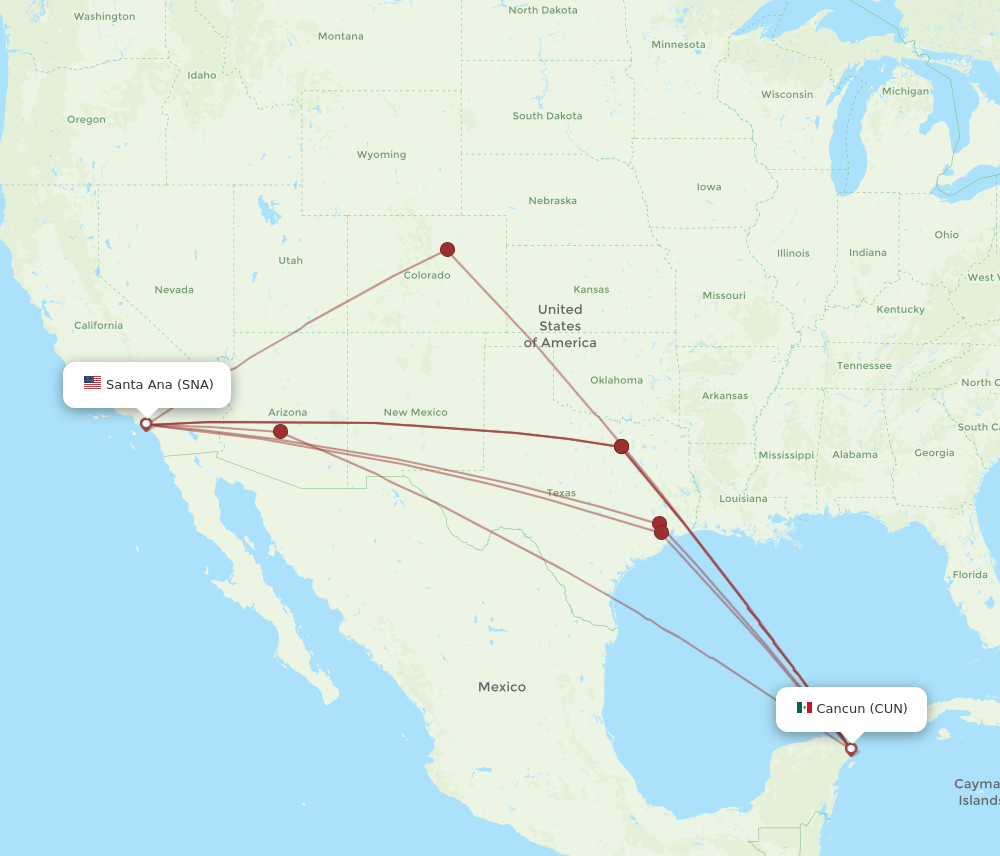 All flight routes from Santa Ana to Cancun, SNA to CUN - Flight Routes