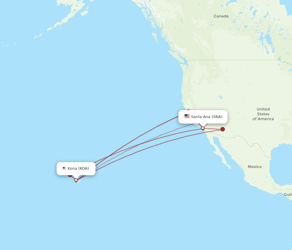 All Flight Routes From Santa Ana To Kailua Kona Sna To Koa Flight Routes 5843