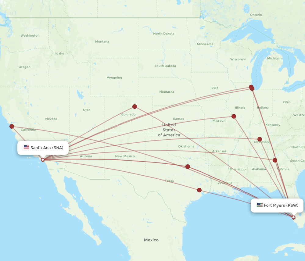 All flight routes from Santa Ana to Fort Myers, SNA to RSW - Flight Routes