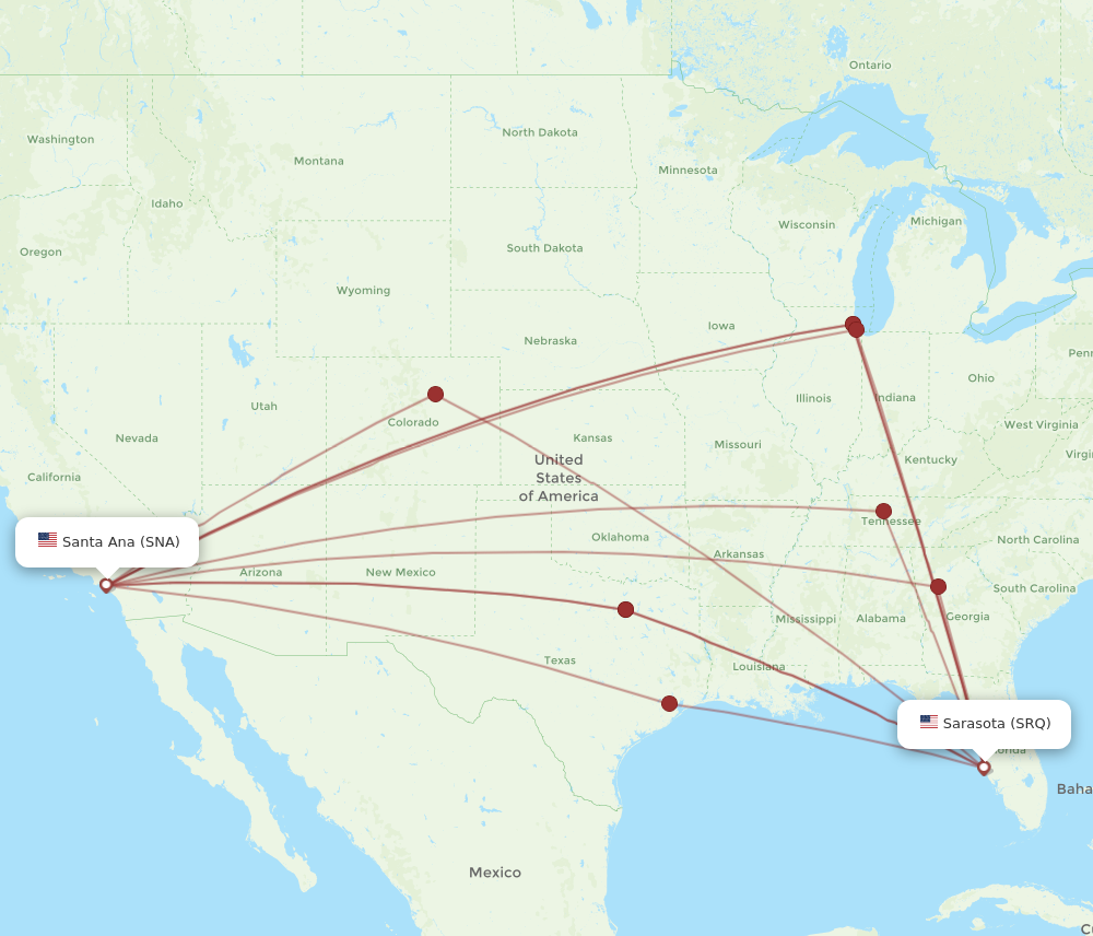 All Flight Routes From Santa Ana To Sarasota, Sna To Srq - Flight Routes