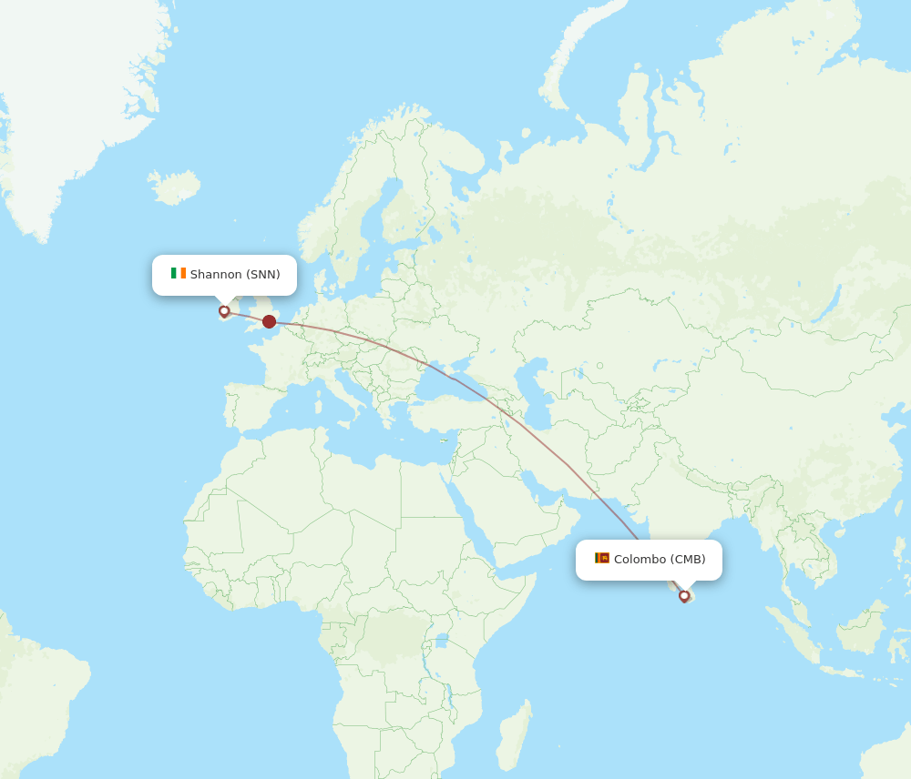 All Flight Routes From Colombo To Shannon Cmb To Snn Flight Routes 2898