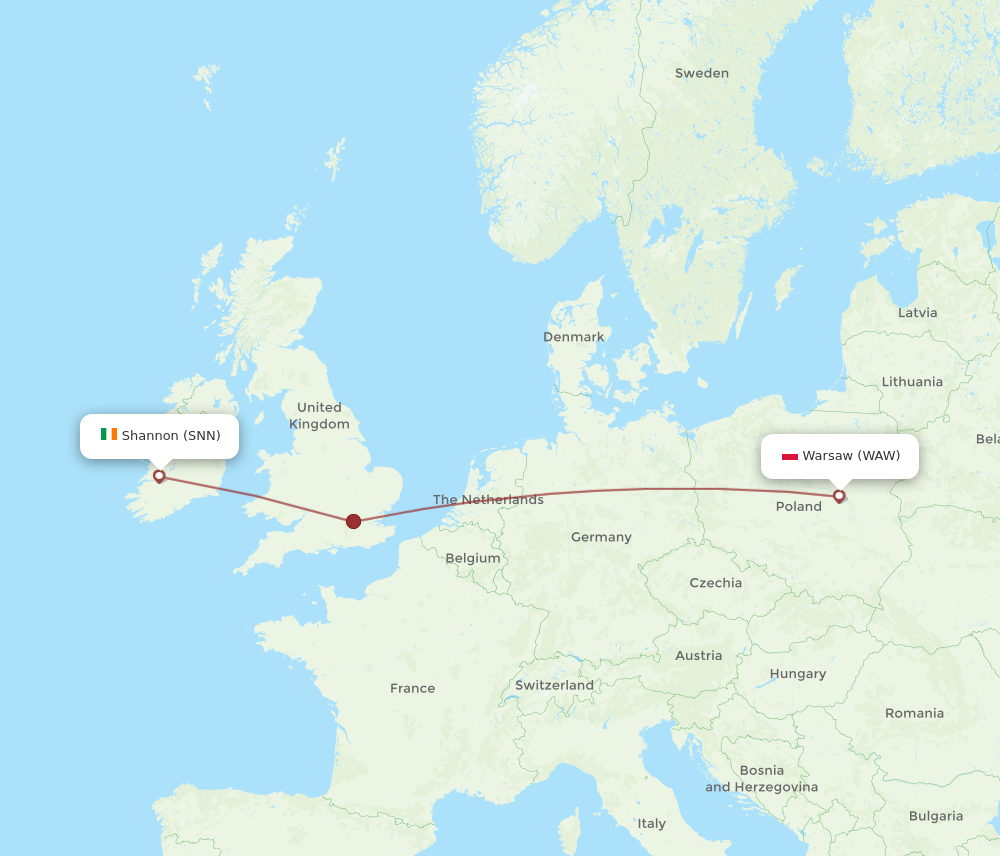 Flights from Shannon to Warsaw SNN to WAW Flight Routes