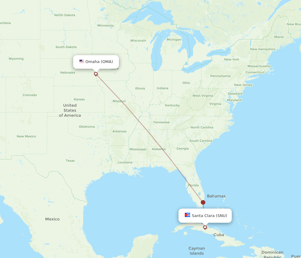 Flights from Omaha to Santa Clara, OMA to SNU - Flight Routes