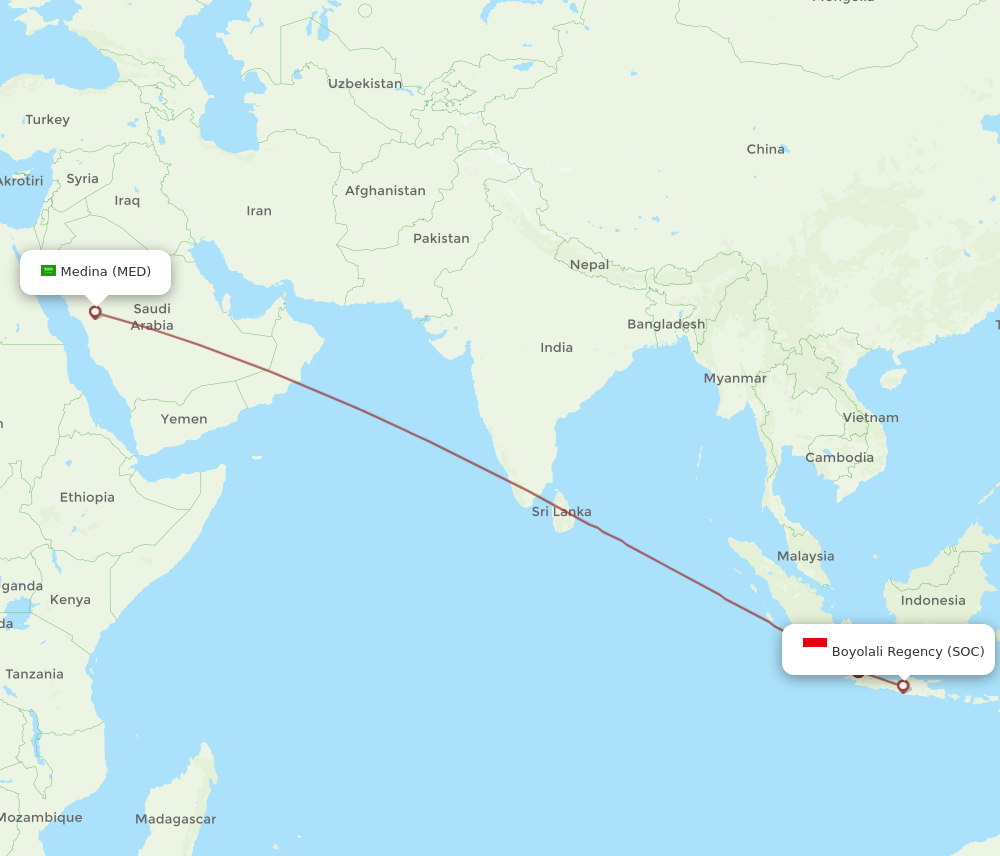 All flight routes from Surakarta to Madinah, SOC to MED - Flight Routes