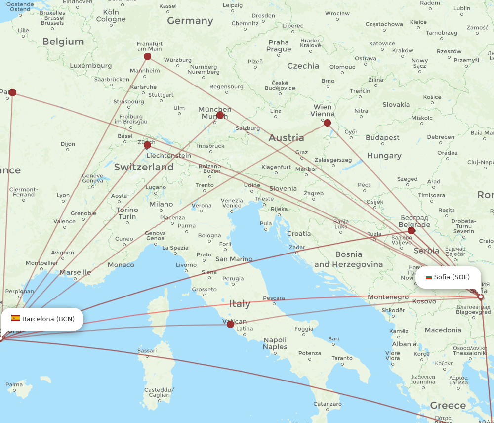 Flights from Sofia to Barcelona SOF to BCN Flight Routes