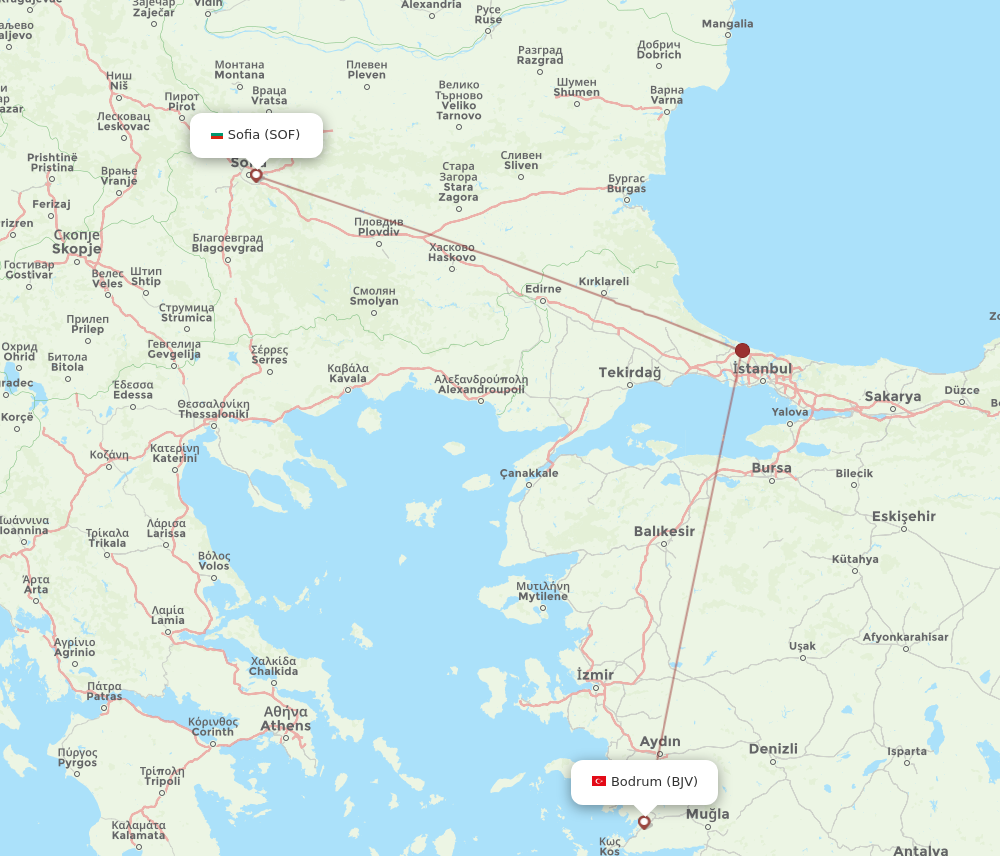 Flights from Sofia to Bodrum SOF to BJV Flight Routes