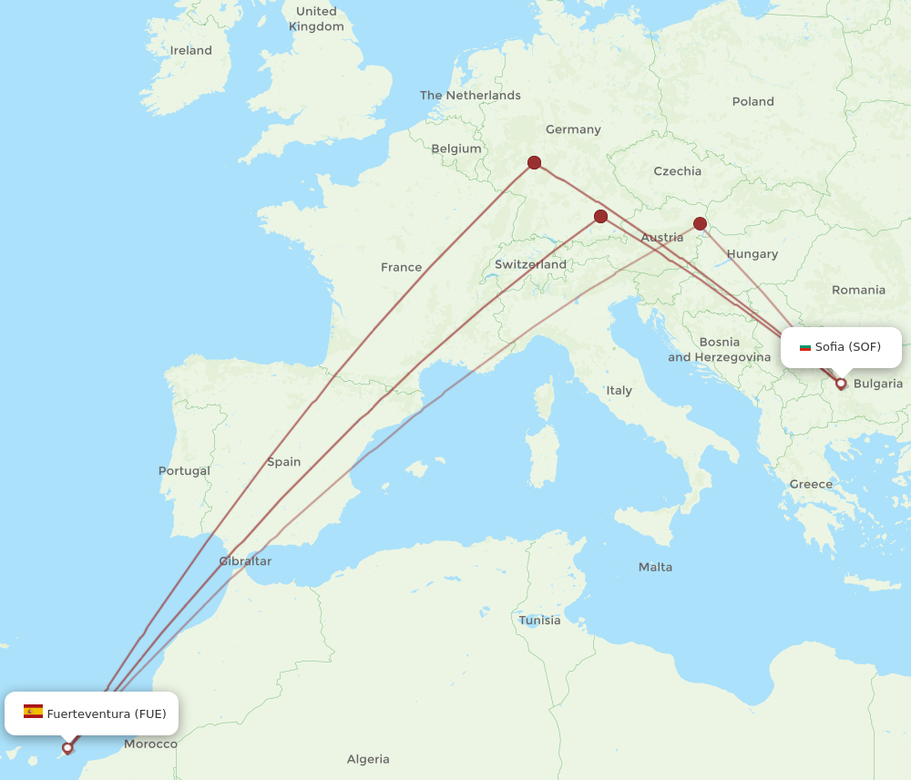 Flights from Sofia to Puerto del Rosario SOF to FUE Flight Routes