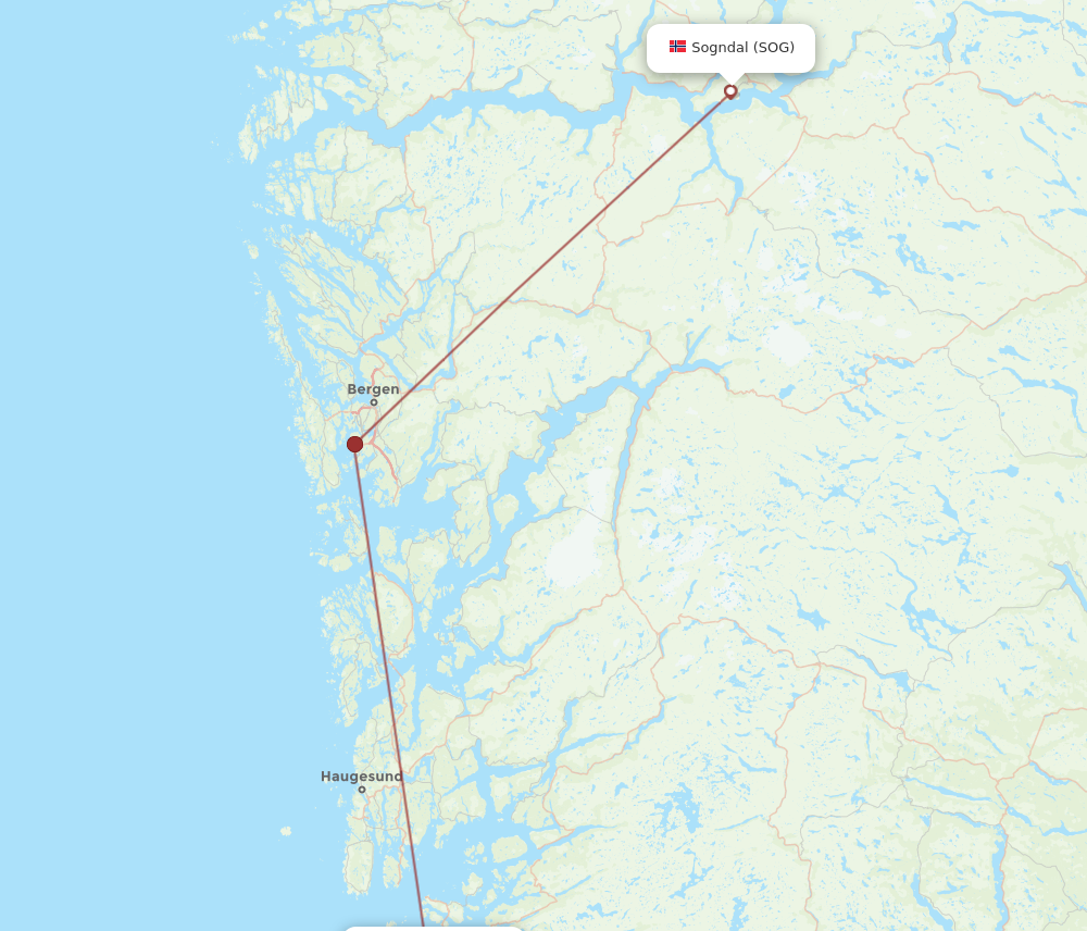 All Flight Routes From Sogndal To Stavanger, SOG To SVG - Flight Routes