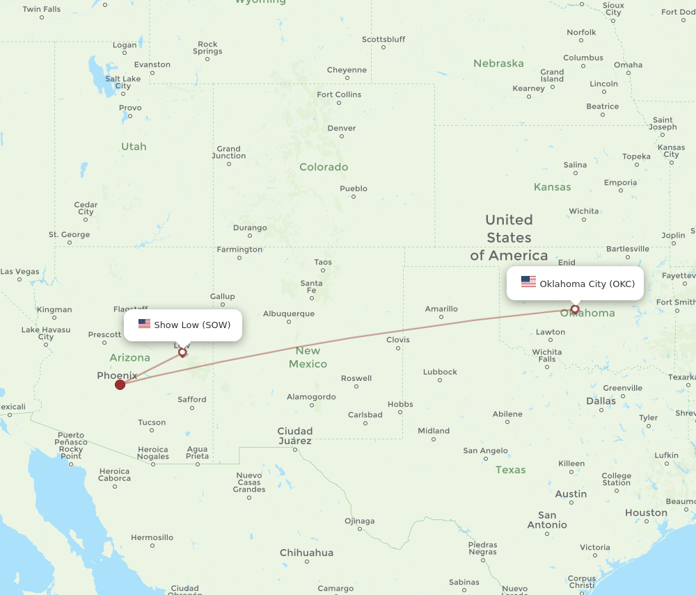 Flights from Show Low to Oklahoma City SOW to OKC Flight Routes