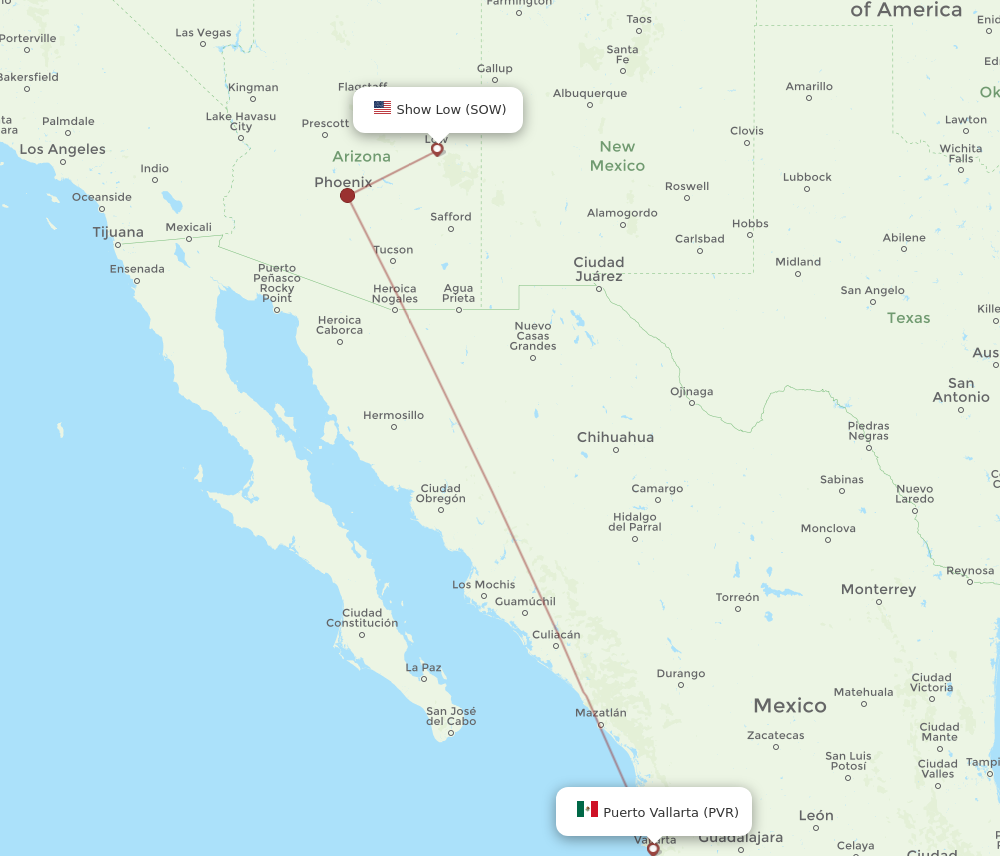 Flights from Show Low to Puerto Vallarta, SOW to PVR - Flight Routes