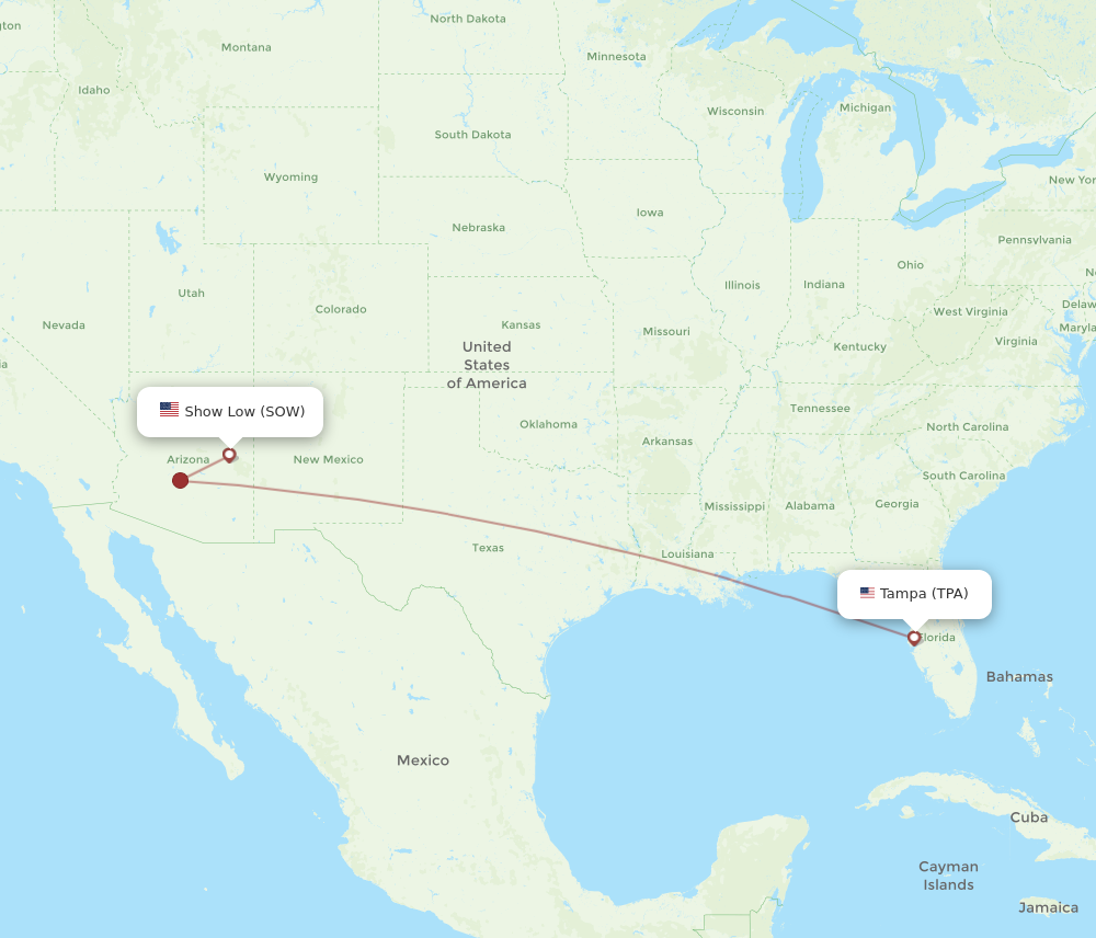 Flights from Show Low to Tampa SOW to TPA Flight Routes