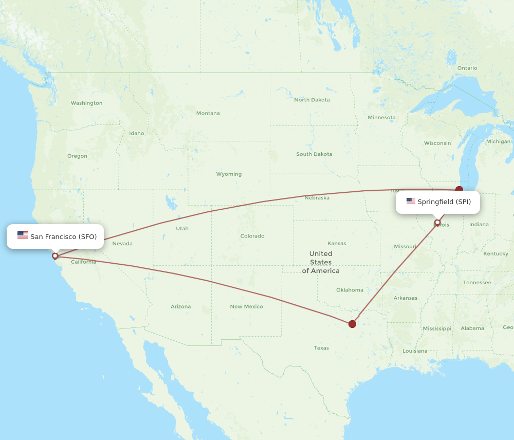 Flights from Springfield to San Francisco SPI to SFO Flight Routes