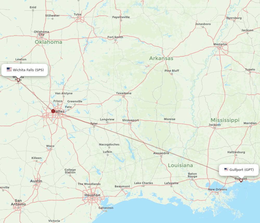 Flights from Wichita Falls to Gulfport SPS to GPT Flight Routes