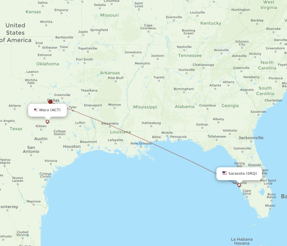 Flights from Sarasota to Waco SRQ to ACT Flight Routes