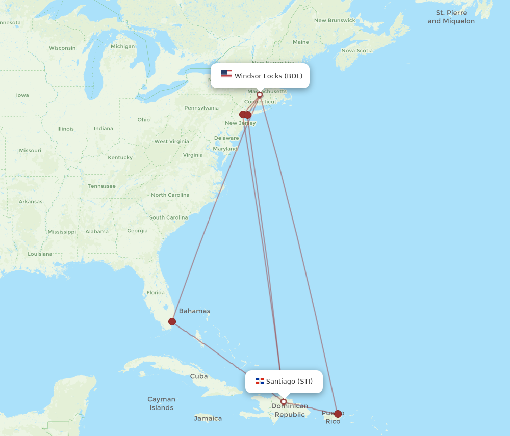 Flights from Santiago to Hartford, STI to BDL - Flight Routes