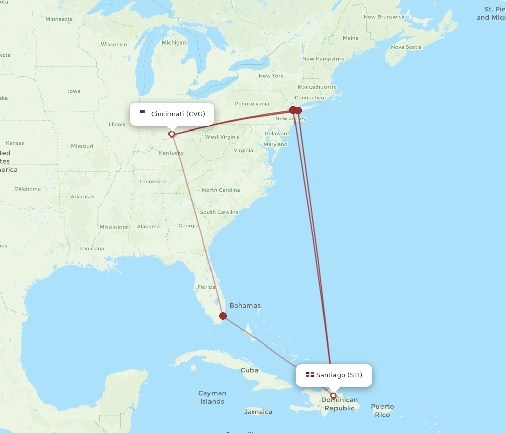 Flights from Santiago to Cincinnati STI to CVG Flight Routes