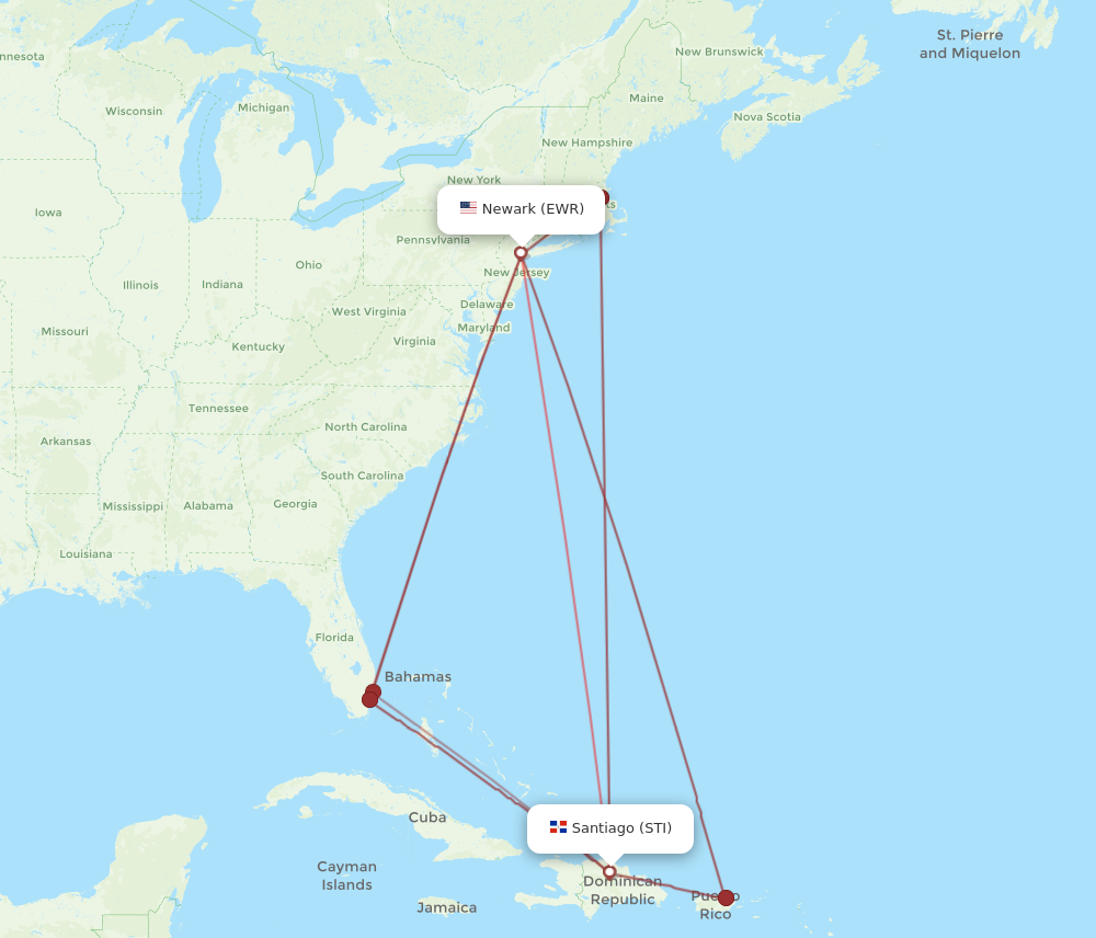 Flights from Santiago to New York STI to EWR Flight Routes