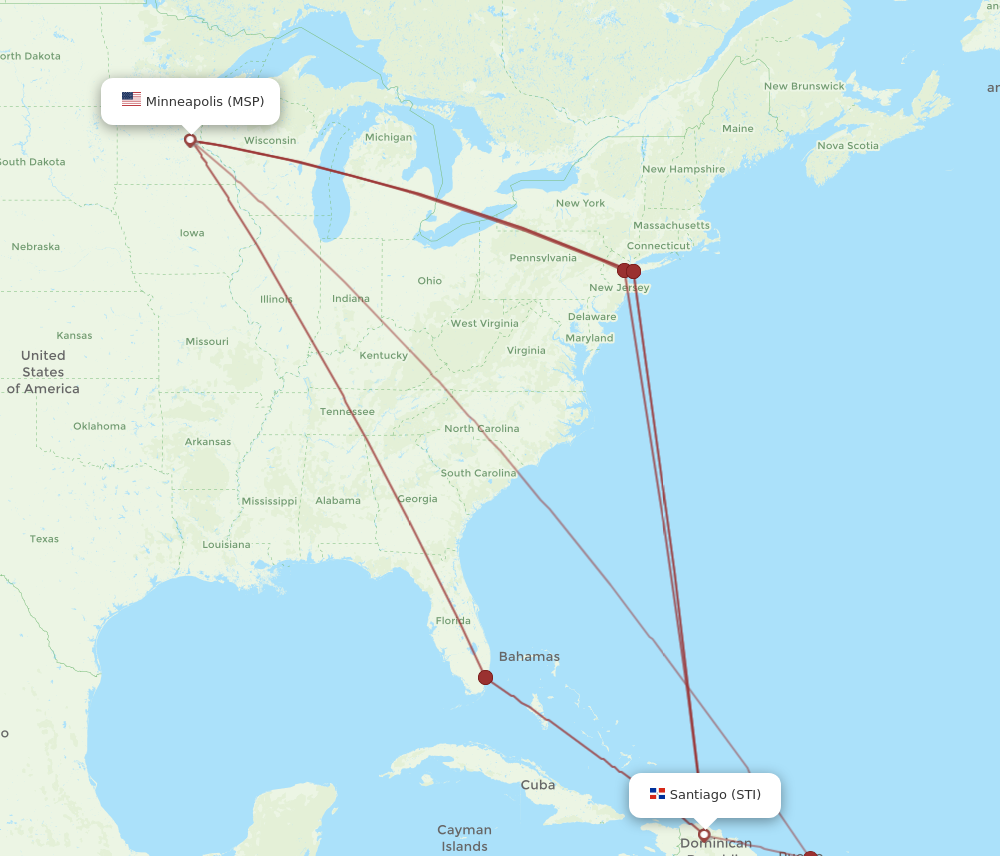 All flight routes from Santiago to Minneapolis, STI to MSP - Flight Routes