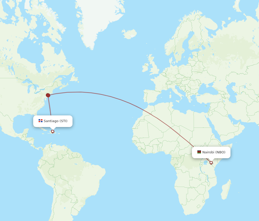 All flight routes from Santiago to Nairobi, STI to NBO Flight Routes