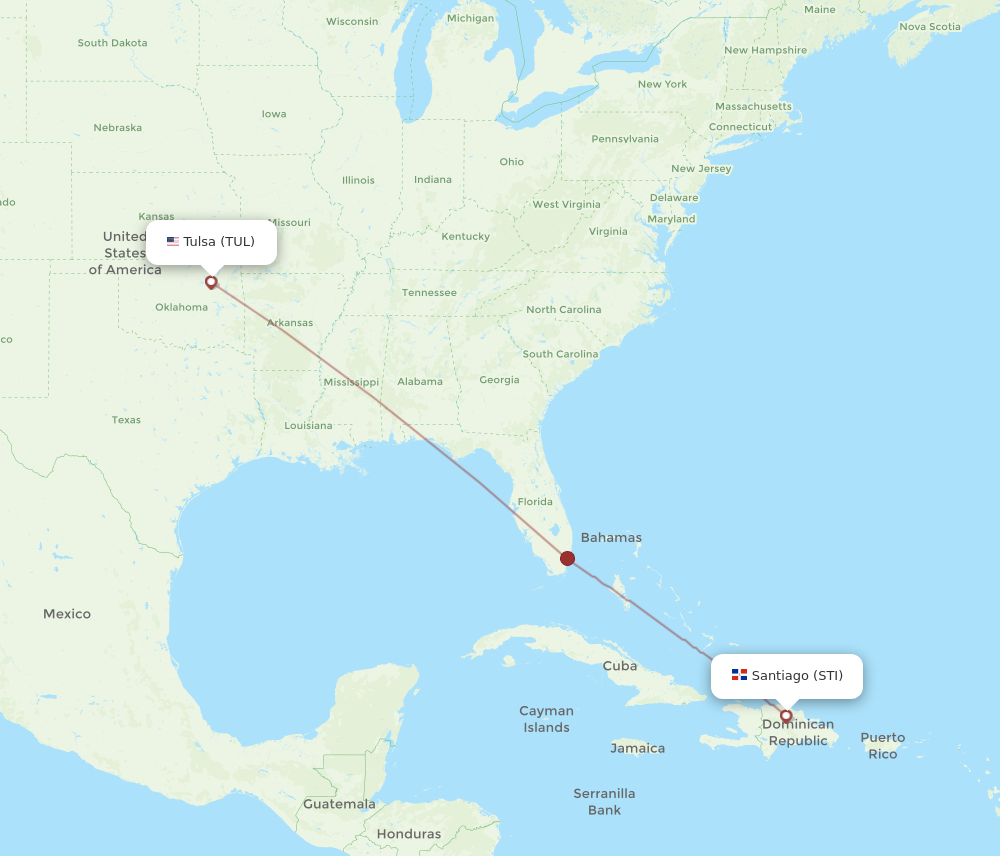 Flights from Santiago to Tulsa, STI to TUL - Flight Routes