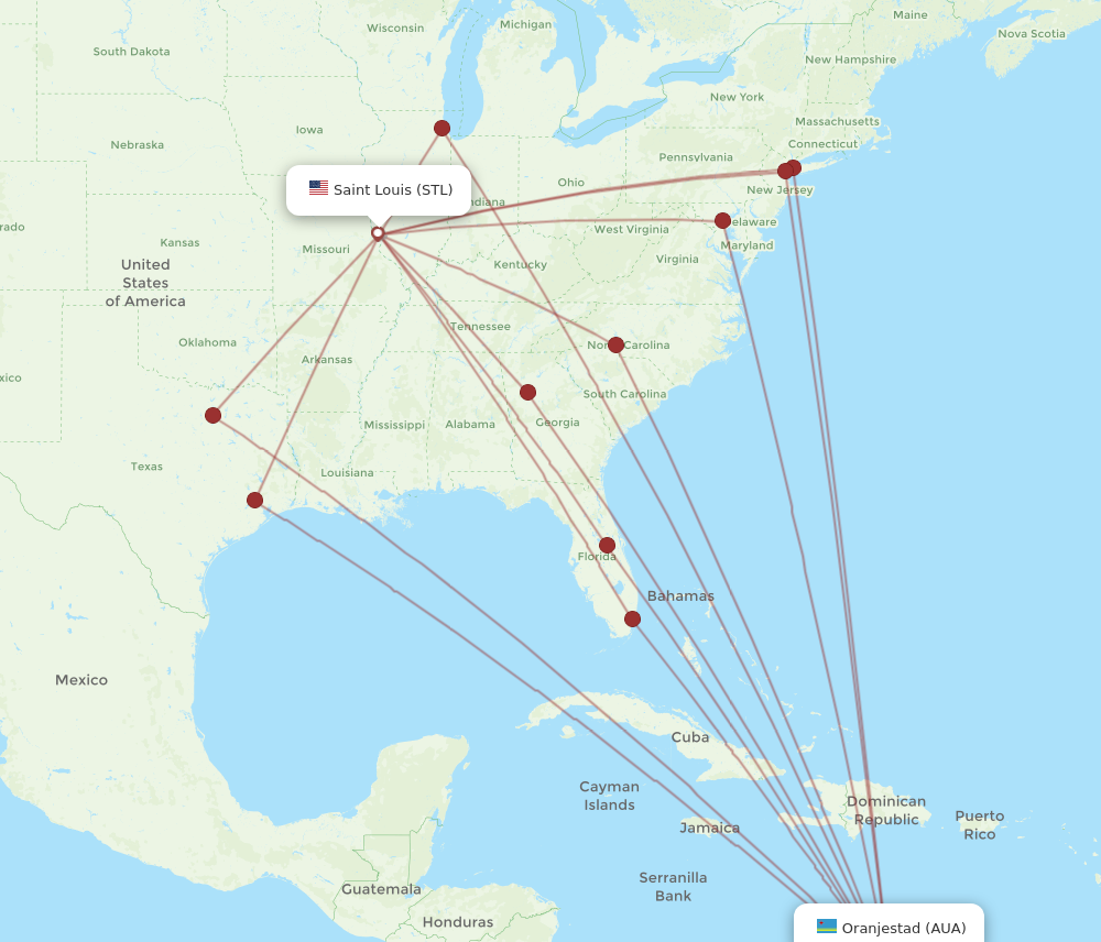 Flights from Saint Louis to Aruba STL to AUA Flight Routes