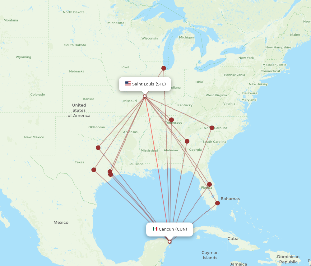 Flights from Saint Louis to Cancun STL to CUN Flight Routes