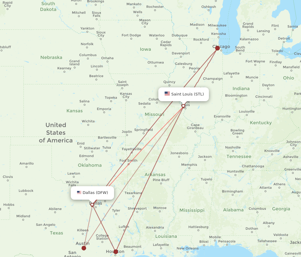 Flights from Saint Louis to Dallas STL to DFW Flight Routes