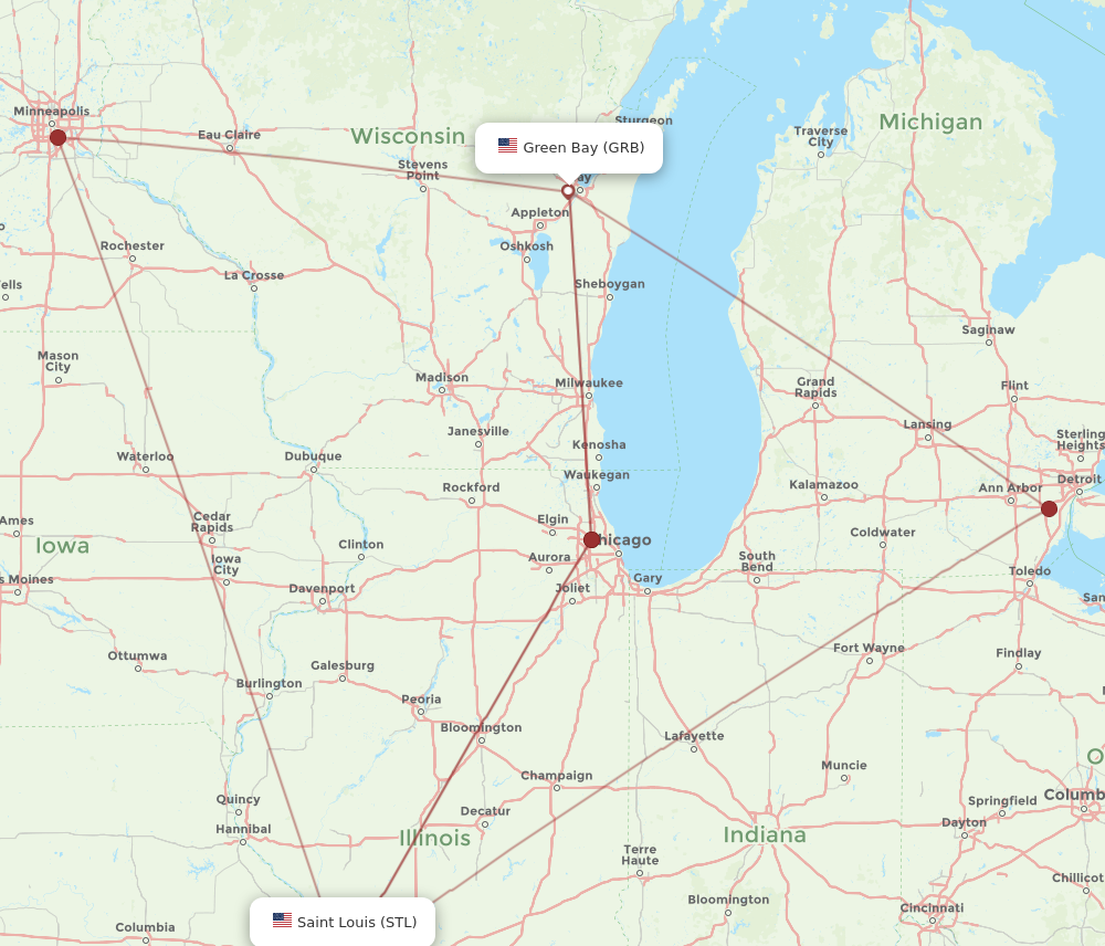 Flights from Saint Louis to Green Bay STL to GRB Flight Routes